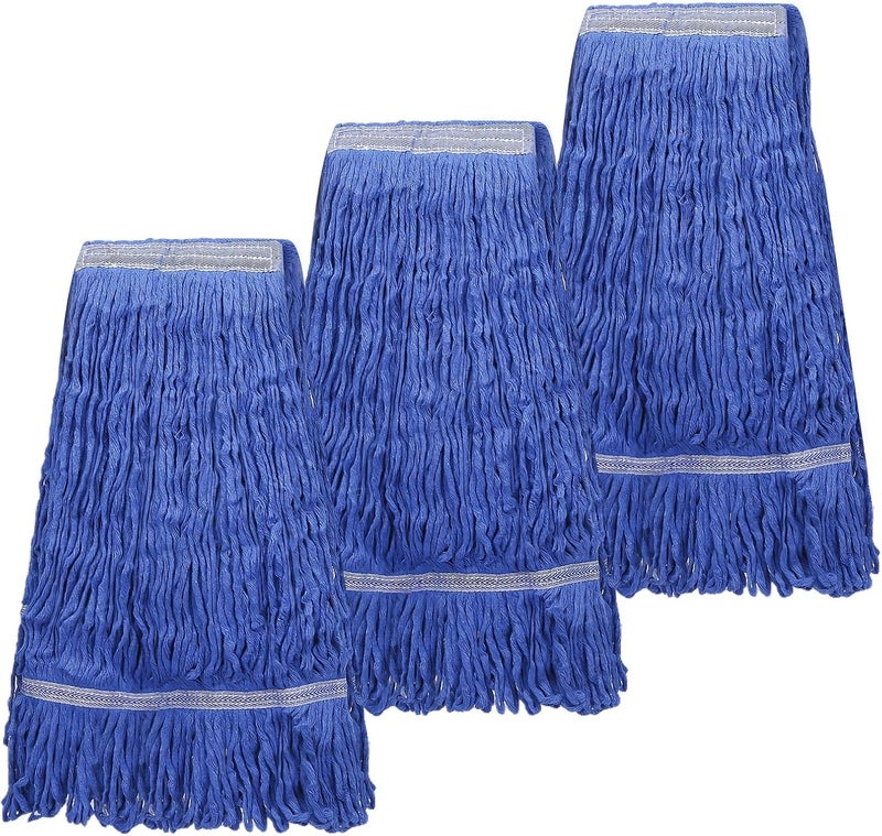 CARPOLY 3 Pack Heavy Mop Replacement Head,Commercial Industrial Grade Blue Cotton Ring Heads，for Heavy Commercial Industrial Residential Areas -Blue Cotton Looped Replace Mop Head (Deep Blue) - Image 1